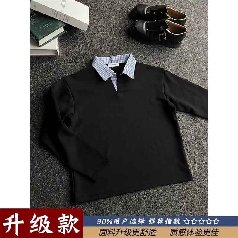复古假两件拼接翻领卫衣男秋季潮牌宽松情侣休闲套头上衣网图,男装卫衣,星座302B-2