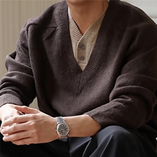 2025冬季宽松加厚假两件拼接V领毛衣男女百搭休闲长袖针织上衣潮，男装针织衫/毛衣，星座506A