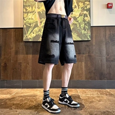 刺绣牛仔短裤男款夏季美式高街水洗五分裤X100P38，男装牛仔裤，星座1116-2
