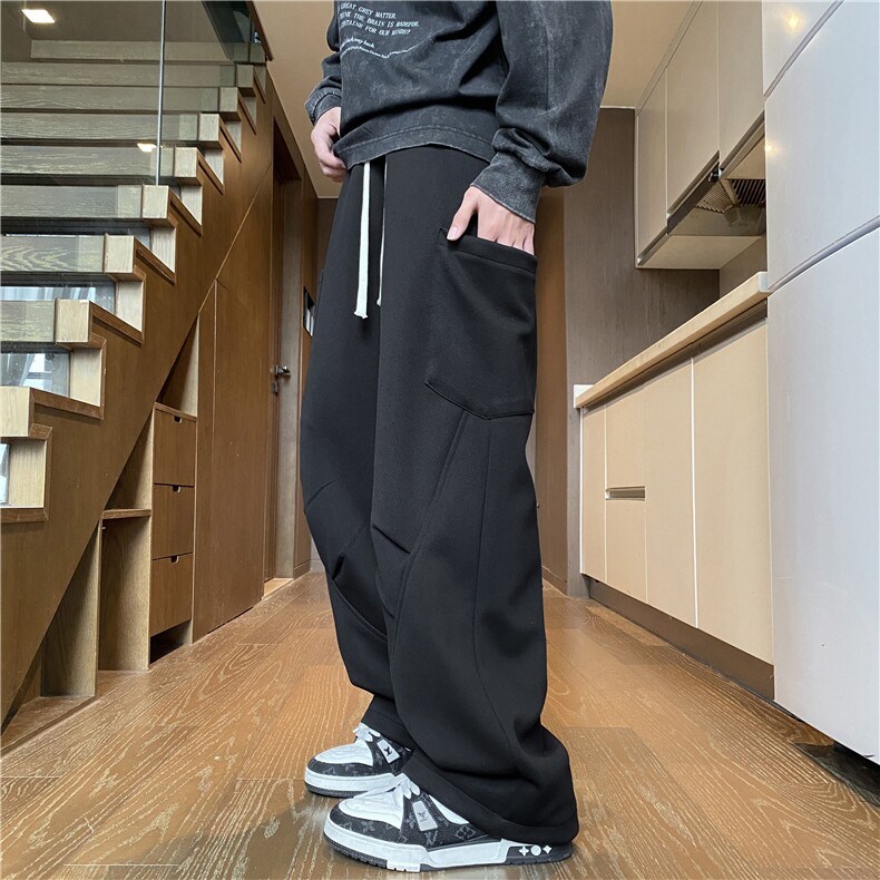 秋季新款潮流弯刀裤压褶插袋宽松休闲卫裤B315-K821-特p35控68,男装休闲裤,电商B315