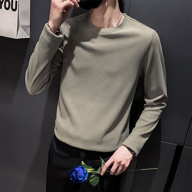 军绿2023春装精神小伙修身男士长袖T恤潮款长tee男T079-P35控58，男装T恤，电商A108