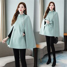 秋冬装新款时尚街头复古斗篷毛呢外套宽松中长款呢子外套女图片