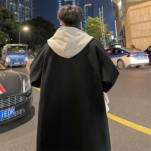 特批100无差价假俩件可拆卸连帽毛呢大衣中长款情侣夹克外套J663图片