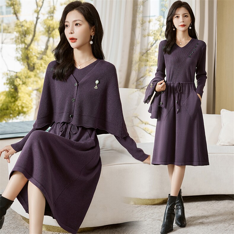 《现货新品》多色可选针织毛衣开衫两件套套裙,女装套装/套裙,魅丽静蓝