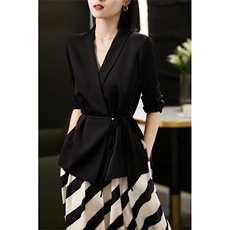 法式缎面西装衬衫小个子百搭休闲上衣宽松系带长袖2025秋冬，女装衬衫，梦白服饰厂