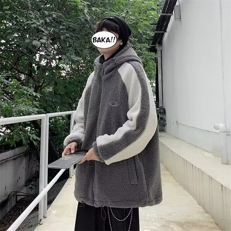 冬季加厚保暖棉衣服男韩版潮流宽松羊羔毛绒港风情侣拼接外套,男装棉衣,星座1013