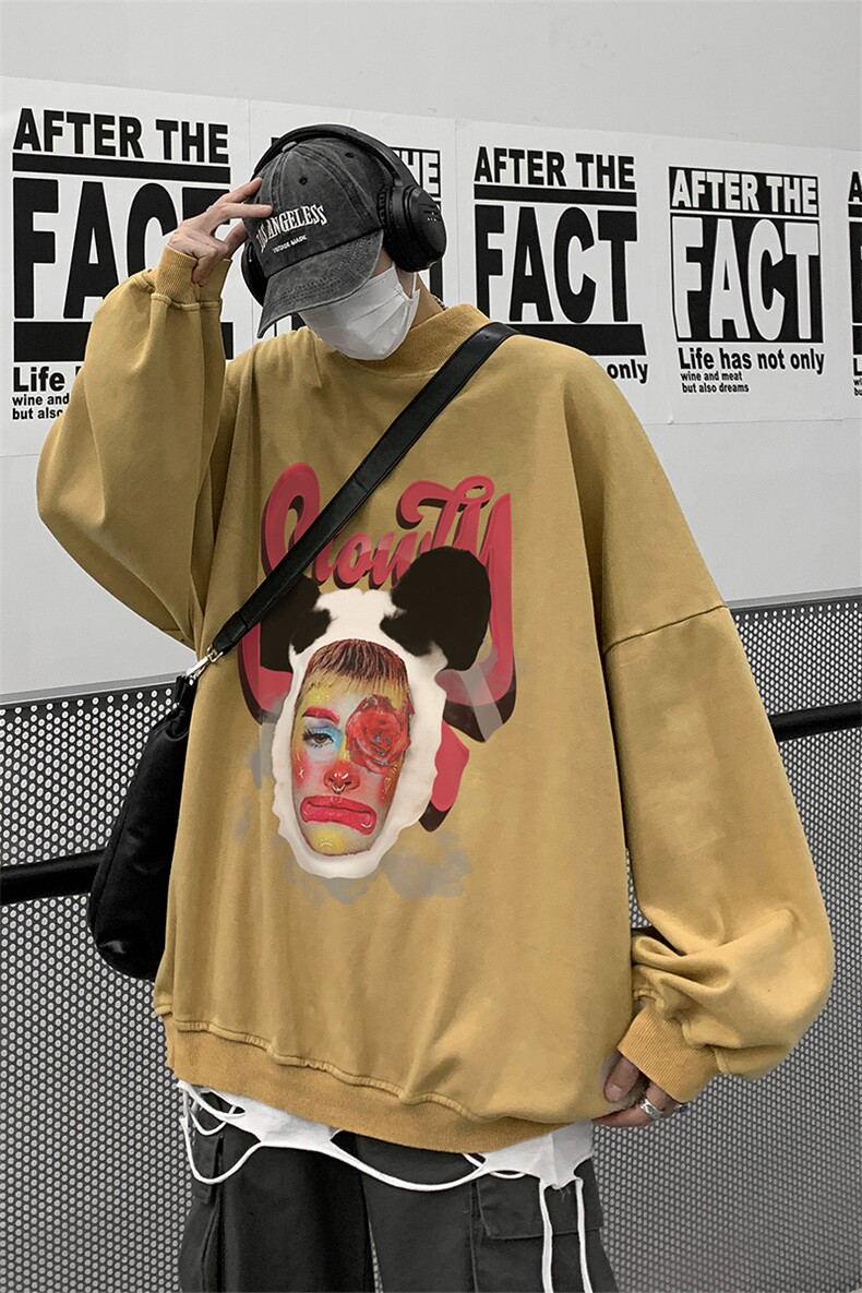 水洗做旧加绒加厚卫衣男23冬高领头像印花打底衫XZ514-2-X58-P78,男装T恤,星座514-2(原B239)