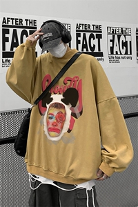 水洗做旧加绒加厚卫衣男23冬高领头像印花打底衫 XZ514-2-X58-P78图片