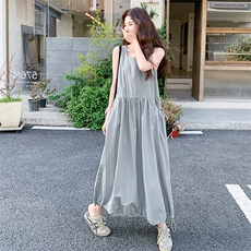 现货2025新款夏装无袖连衣裙背心裙2543-P135控198，女装连衣裙，2D009