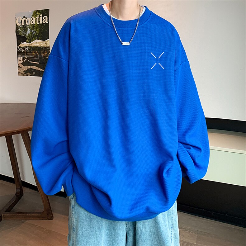 华夫格卫衣圆领卫衣男大码长袖t恤男外套HW76305-P30加绒款-P40,男装卫衣,电商A040