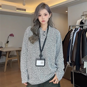 雪尼尔长袖T恤男女设计感立领POLO衫情侣内搭打底衫卫衣WYX07图片
