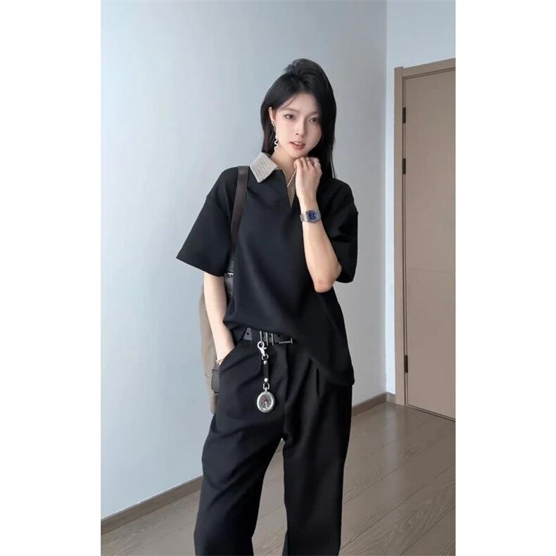 得物抖音高品质二开 夏季美式潮牌假两件格子衬衫翻领高街短袖T恤图片
