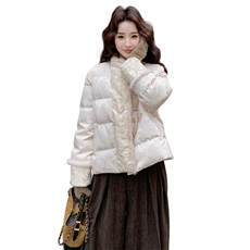 新中式重工串珠拼毛短款羽绒服90白鸭绒2C323-8877-310，女装羽绒服，2C323
