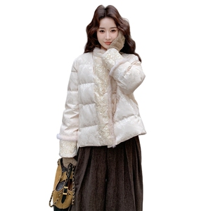 新中式重工串珠拼毛短款羽绒服90白鸭绒 2C323-8877-310图片