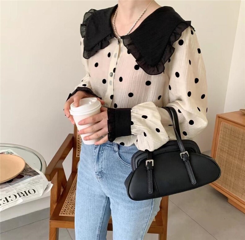 大领子点点衬衫，女装衬衫，尚+