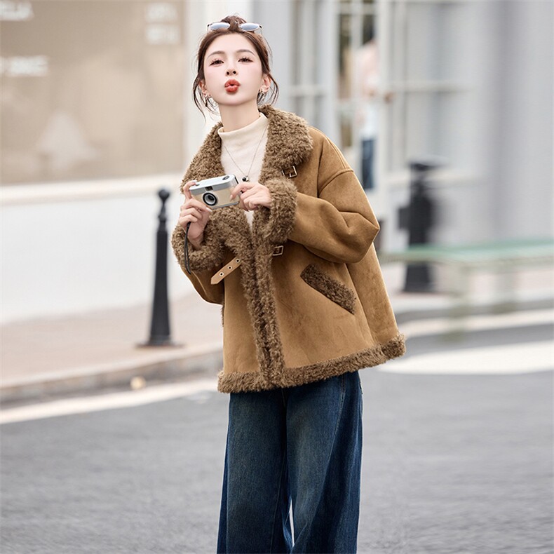 羊羔毛外套女2025秋冬季新款独特漂亮韩系休闲小香风短款皮毛一体,女装短外套,橙子家