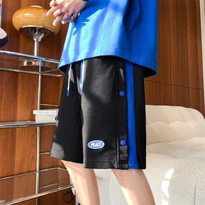 24夏季宽松中性休闲五分卫裤蓝侧条情侣直筒运动短裤控K3303-P28图片