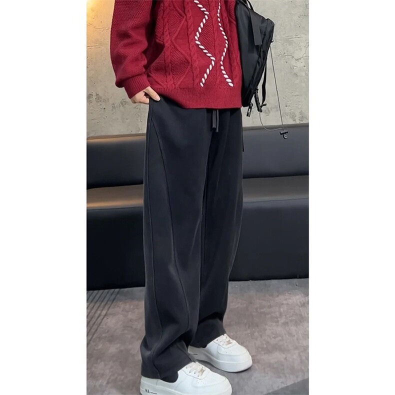 重磅卫裤男直筒男裤阔腿弯刀裤宽松水洗运动裤冬LK106-p50加绒58,男装休闲裤,星座1008