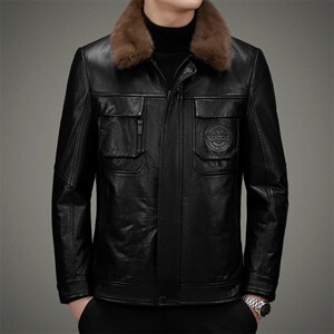 DLSN22-117皮衣男头层牛皮夹克脱卸水貂毛领羽绒皮衣男P1150,男装皮衣,电商B360