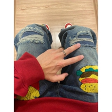 复古小众汉堡薯条刺绣牛仔裤男高街设计感宽松直筒阔腿裤N0055，男装牛仔裤，星座1116A（原606A-3）