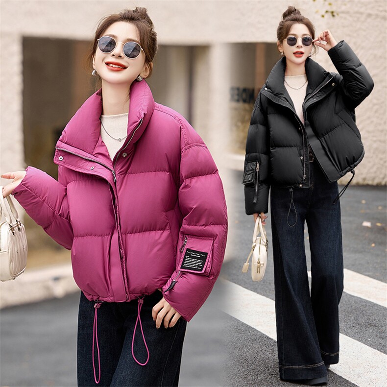 玫红色时尚显白羽绒服女2024冬季新款小个子加厚白鸭绒面包服外套,女装羽绒服,艾仟回(原伊仟回)