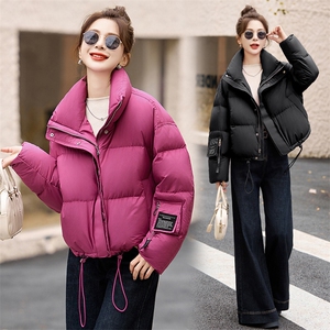 玫红色时尚显白羽绒服女2024冬季新款小个子加厚白鸭绒面包服外套图片