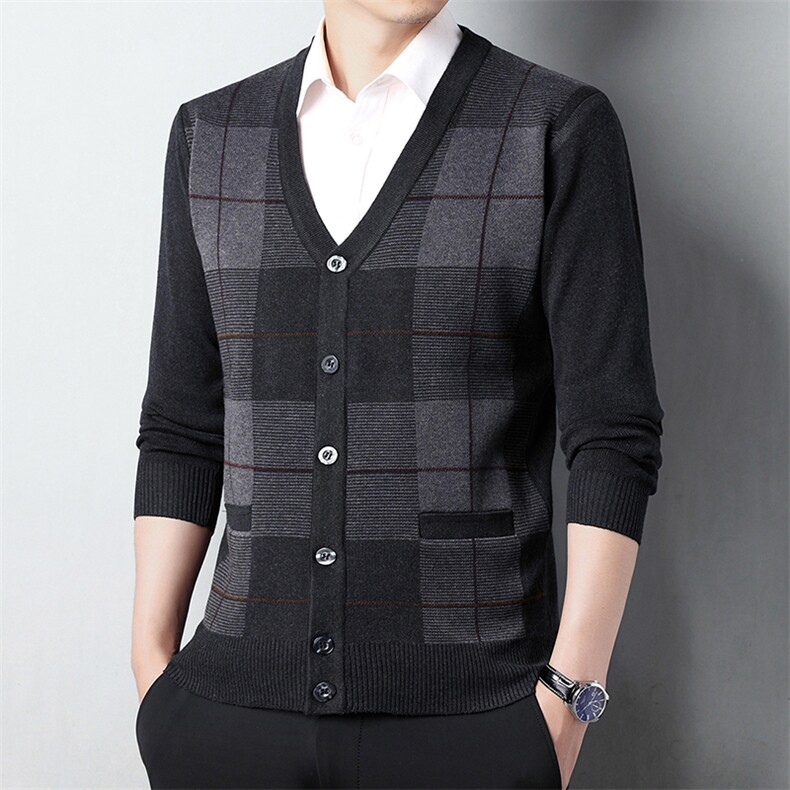 春秋季中老年毛衣男针织衫v领中年男士毛衣休闲宽松爸爸装开衫男，男装针织衫/毛衣，电商B212（原钱塘6029）