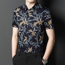 花色衬衫夏季新款短袖上衣男士时尚休闲爸爸翻领薄款衬衫男P64，男装衬衫，钱塘6003A(原)4033A