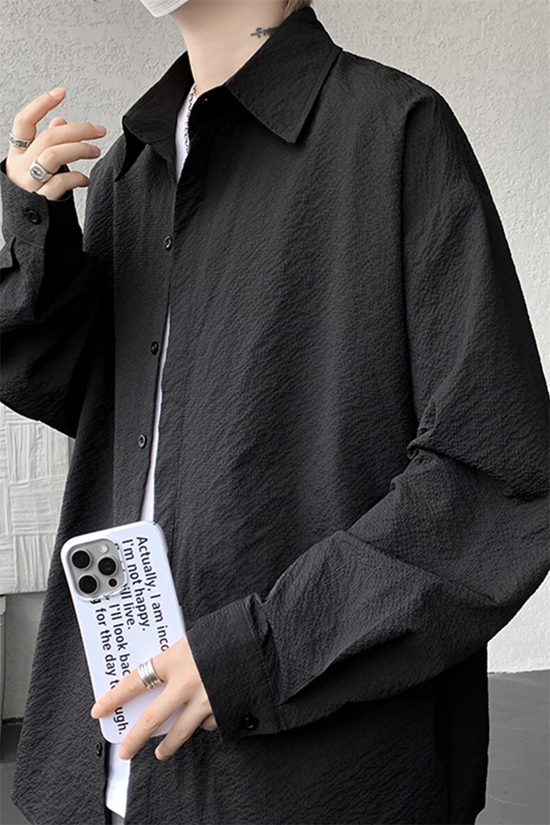 8XL-M泡泡纱盐缩肌理长袖衬衫男春季冰丝外套防晒衬衣CS29007P40,男装防晒衣,电商B312