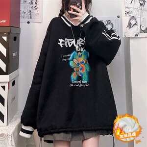 秋冬中性韩版新款宽松情侣V领休闲加绒卫衣男女潮B608P55控68，男装卫衣，电商A268