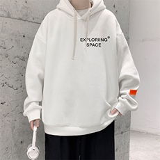 WY2244-P35加绒款-P40纯棉连帽卫衣男大码运动帽衫宽松薄外套男，男装卫衣，电商A040