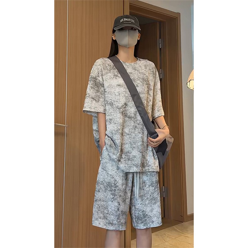 美式扎染短袖短裤休闲男潮牌宽松运动套装T3711特P24/DK8698特P24图片