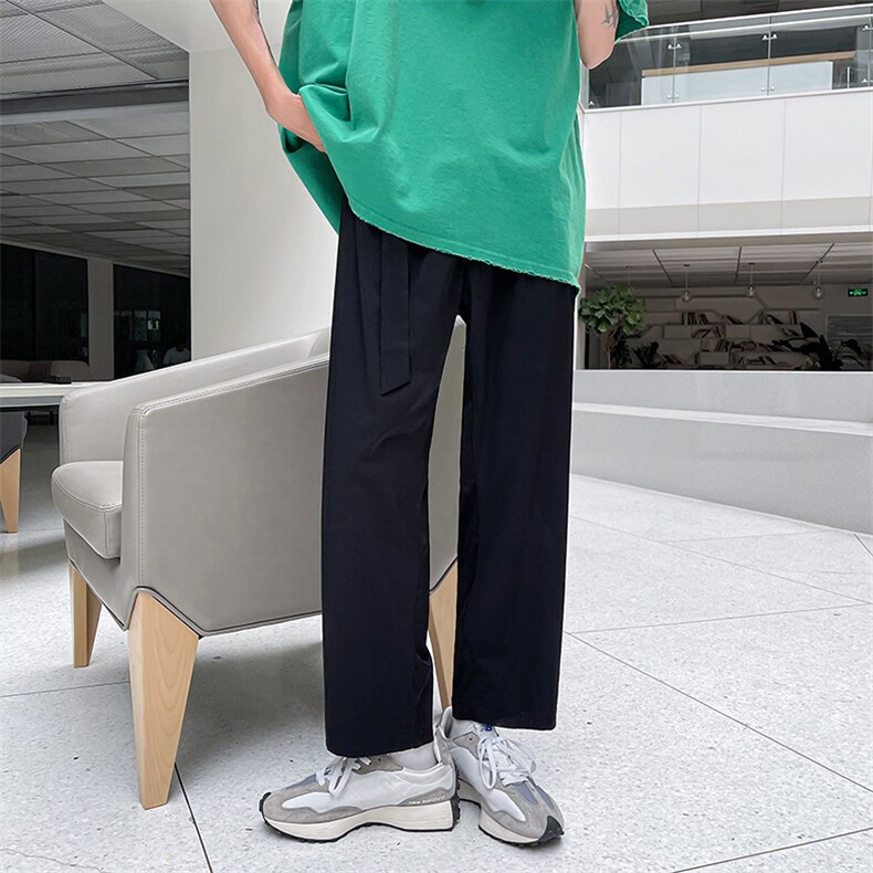 港风模特 腰带冰丝大码宽松潮男速干空调九分休闲裤KZ999P55控78图片