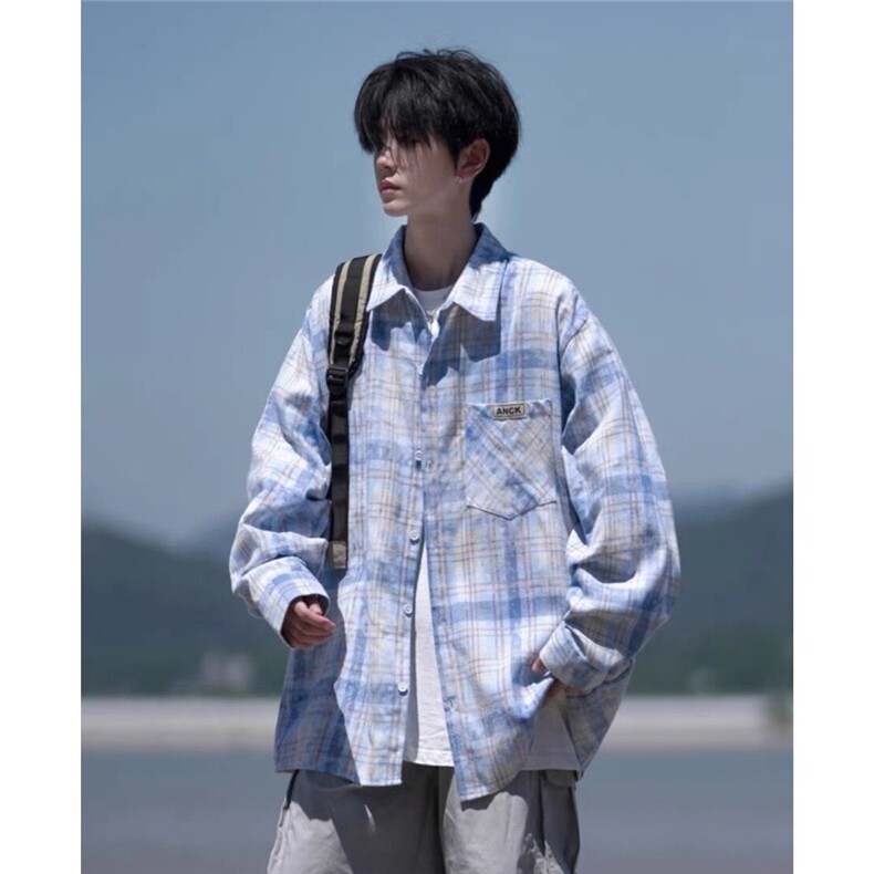 美式复古做旧扎染长袖衬衫男女春秋款高级感cleanfit情侣衬衣外套图片