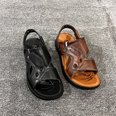 2025男士新款 夏季休闲外穿沙滩鞋 头层牛皮防滑耐磨 中老，男鞋拖鞋，黄金折扣鞋