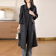 双排扣双面羊毛大衣女长款2024秋冬新款双面呢大衣，女装双面呢大衣，众策羊绒
