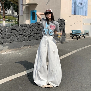水洗破洞宽松香蕉牛仔裤百搭休闲阔腿弯刀水洗做旧XX9007图片