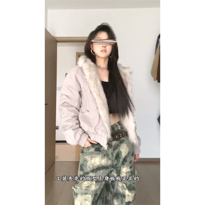 现货高品质美式高街冬季重磅硬挺短款座山雕毛领棉衣男女加厚外套图片