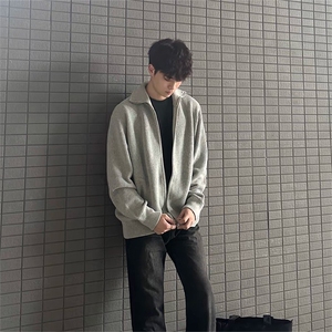 抖音得物 保暖立领拉链针织外套秋冬宽松慵懒风纯色毛衣上衣AM02图片