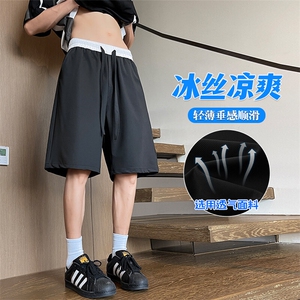 特批P23无差价夏季冰丝撞色冰感五分短裤男顺滑直筒短裤DK5801图片