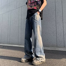 美式重磅高级感拼接设计牛仔裤男宽松高街阔腿垂感直筒裤长裤潮，男装牛仔裤，星座601-2
