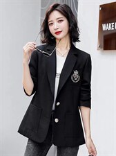 2021秋季新款时尚气质长袖双口袋贴标刺锈学院风西装外套，女装西装，L·H·X