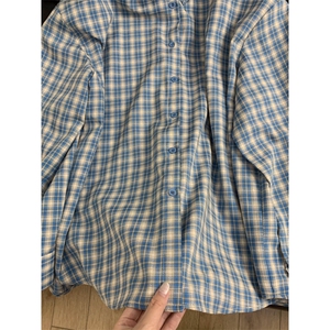 TC576-P45慵懒百搭撞色格纹衬衫复古宽松休闲长袖外套图片