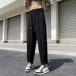 冰丝哈伦萝卜裤男夏季薄款日系潮牌痞帅大码青少年锥形九分西装裤图片
