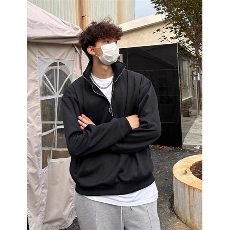 半拉链立领卫衣外套男士春秋季宽松简约灰色高领薄绒上衣W135,女装短外套,星座1116A（原606A-3）