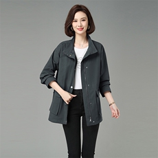 女款春秋风衣外套2023年新款韩版洋气宽松休闲妈妈装立领工装上衣，女装风衣，秋牧寒烟