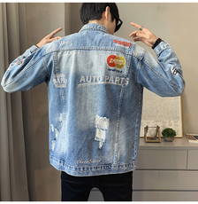 jk818-p80M-5XL砖墙ins牛仔夹克拉链破洞大码男日系CITYBOY，男装夹克，星座103A