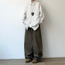 男日系复古条纹衬衫男长袖情侣装内搭衬衣男打底衫外套潮CS3077，男装T恤，星座516A