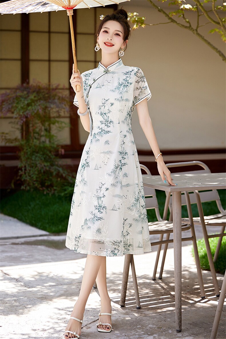 改良旗袍洋气年轻款国风连衣裙女2024夏季新款复古新中式碎花裙子,女装连衣裙,艾仟回(原伊仟回)