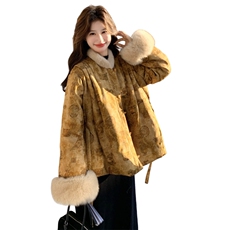 毛绒拼接新中式风羽绒服2025新款深冬超好看洋气设计感90绒外套，女装羽绒服，2C159